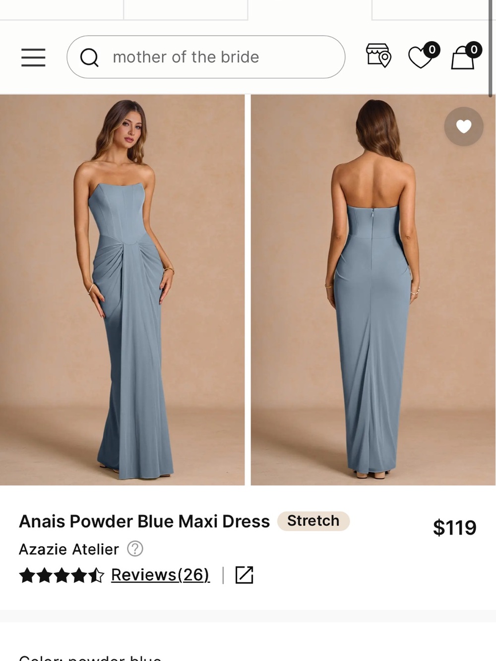 Azazie Light Blue Strapless Draped Evening Gown